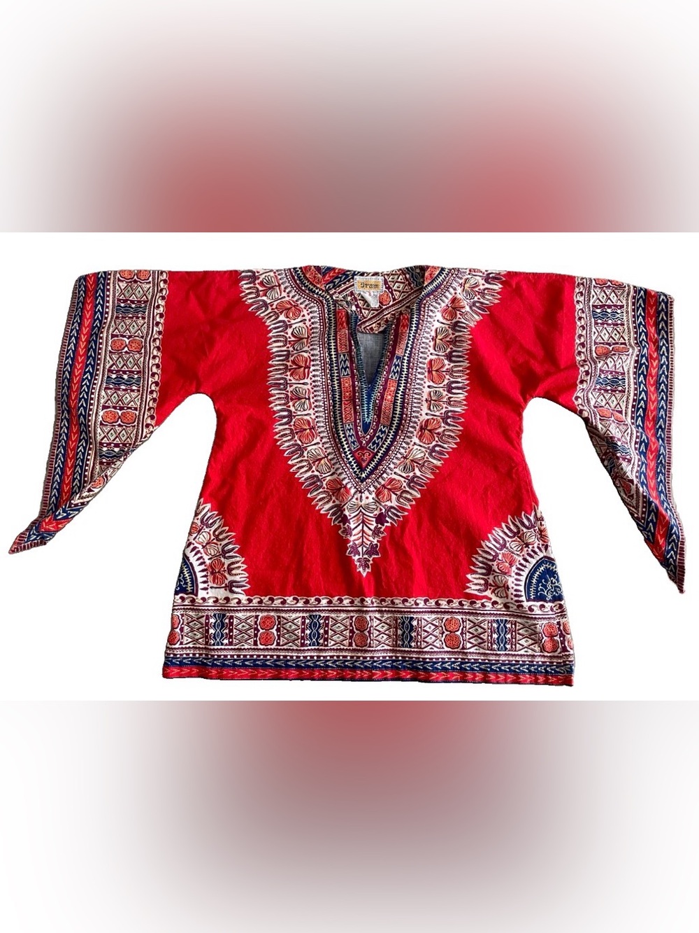 VINTAGE 70’s Cotton DASHIKI Top With Angel Wing Sleeves Size Small